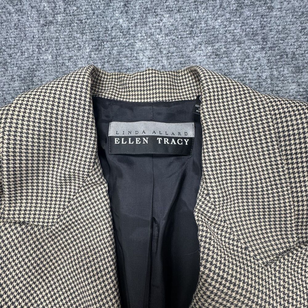 Vintage Ellen Tracy Linda Allard Wool Houndstooth Double Breasted Blazer Sz 8 - Picture 2 of 8